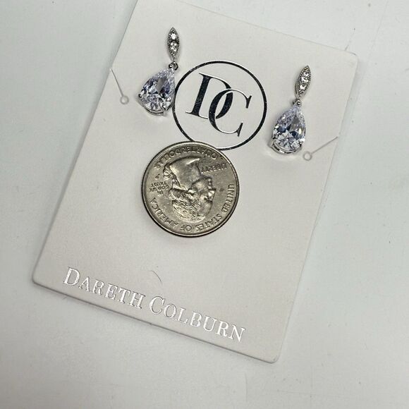 Dareth Colburn Silvertone CZ Teardrop Dangle Earrings New - Picture 4 of 6